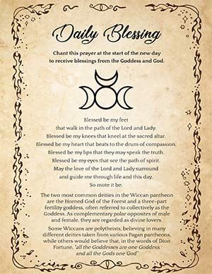 Wake up Blessed with a Morning Wiccan chant. This is a short daily prayer to the Goddess and God for happiness, inspiration, and protection. "Blessed be" is used as a standard way of greeting each other among Neopagans and also used as a general expression of blessing during ritual. It invokes the protection of the Divinity/God/Goddess and their Spirit over a person, a place, or a thing. 🙌 Morning Spells Wicca, Wiccan Birthday Blessing, Prayers For Witches, Prayers To The Goddess, Writing A Spell, Wiccan Chants And Spells, Wiccan Rituals For Beginners, Morning Spells, Witchcraft Prayers