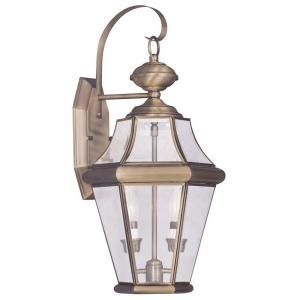 Livex Lighting Providence 2-Light Outdoor Antique Brass Wall Lantern with Clear Beveled Glass 2261-01 at The Home Depot - Mobile Antique Brass Lighting, Wall Ceiling Lights, Outdoor Sconces, Livex Lighting, Outdoor Wall Lantern, Brass Lighting, Porch Lighting, Candelabra Bulbs, Wall Lantern