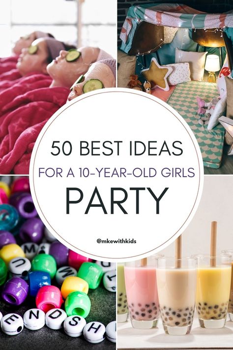 Celebrate her double digits in style! Find 50 perfect party ideas from DIY Pizza Making to Cosmic Bowling, ensuring your girl's 10th birthday is as unique and fun as she is. #TweenParty #BirthdayInspiration" Twelve Birthday Party Ideas, Birthday Themes For Girls 11th Birthday, 10 Bday Party Ideas, Sweet 10 Birthday Party Ideas, Birthday Party Ideas For 11 Year Girl Theme, 10th Birthday Party Activities, 10year Birthday Ideas, 10 Yo Birthday Party Ideas, 10 Bday Party Ideas Girl