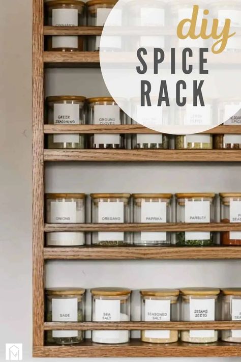 Farmhouse Spice Rack Ideas, Wall Spice Rack Ideas Diy, Spice Shelf Ideas, Diy Wall Spice Rack, Spice Rack Ideas Diy, Spice Rack Diy, Spice Rack Plans, Wall Spice Rack, Hanging Spice Rack