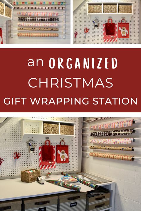 Wrapping Paper Station, Stairs Nook, Gift Bag Organization, Wrapping Paper Organization, Gift Wrap Organization, Gift Wrapping Station, Wrapping Station, Getting Organized At Home, Salon Suites Decor