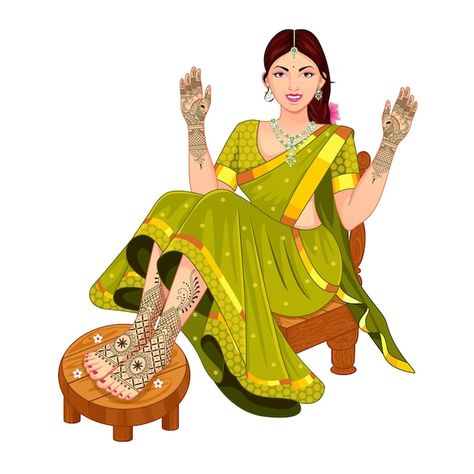 Mehndi Decoration Illustration, Indian Bride Mehendi Illustration, Mahendi Welcome Board, Mehandi Illustration Bride, Mehendi Caricature Bride, Mehendi Bride Illustration, Mehandi Illustration, Haldi Images, Mehndi Cartoon