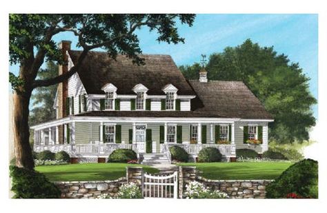 Front Elevation Homes With Wrap Around Porches, Southern Style House Plans, Southern House Plan, Farmhouse Fireplace, Southern House Plans, Farmhouse Traditional, Country Style House Plans, Country House Plan, Farmhouse House