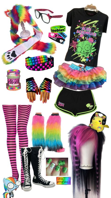 rainbow ver. because someone wanted it :3   ||   #scene #sceneoutfit #outfit #rainbow #rainbowscene #emo #rainbowemo Rainbow Outfit, Scene Emo, Scene Kids, Scene Fashion, Emo Outfits, Alternative Outfits, Kawaii Clothes, Rainbow, My Style