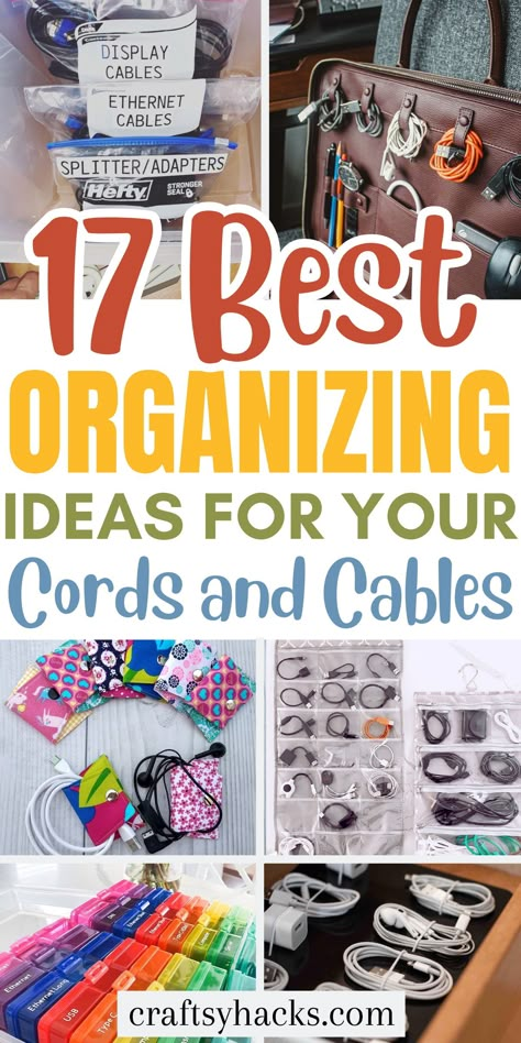 Streamline your space with these innovative cable organization tips that make managing cords a breeze! Whether you're looking for DIY cable organizers or creative storage solutions, these hacks will help you declutter and simplify your setup. Organizing Technology At Home, Organize Cables Cords, Organising Cables And Chargers, Charger Cable Organizer Diy, Usb Cord Organization, Chargers Organization Ideas, Battery Organization Storage, Diy Cord Storage Ideas, Phone Cord Storage