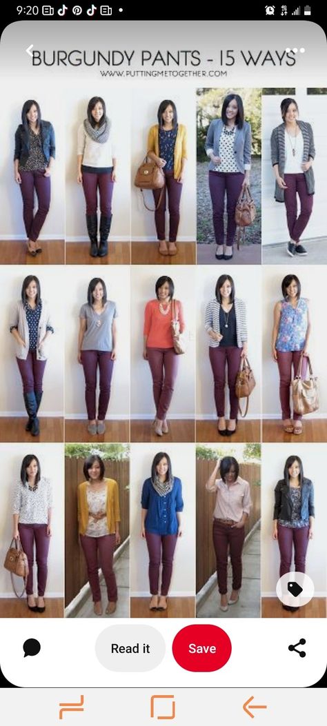 What To Wear With Plum Pants, Outfit Burgundy Pants, Style Maroon Pants, How To Style Maroon Pants, Maroon Dress Pants Outfit, What To Wear With Maroon Pants, Cranberry Pants Outfit, Plum Pants Outfit Work, Outfits With Maroon Pants