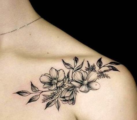 Feminine Shoulder Tattoos, Clavicle Tattoo, Henne Tattoo, Small Shoulder Tattoos, Dotwork Tattoo, Bone Tattoos, Flower Tattoo Shoulder, Tattoos Geometric, Blossom Tattoo