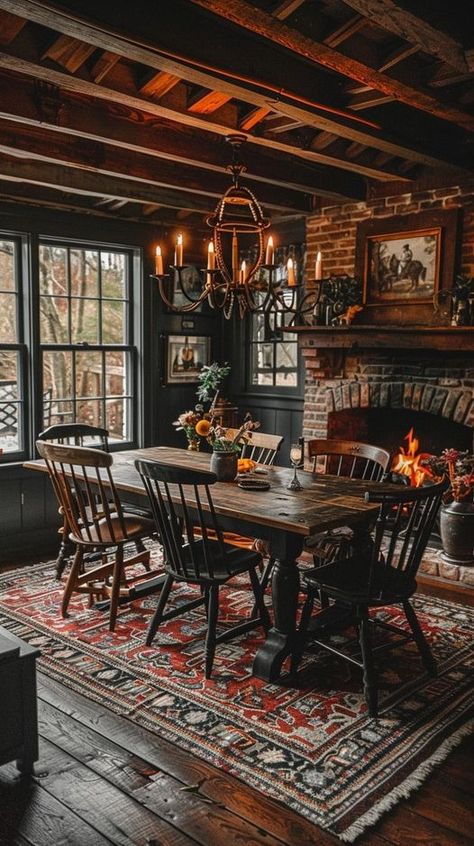 Cozy Gothic Aesthetic, 19th Century Homes Interior Design, Vintage Rustic Interior Design, Moody Southern Home, Earthy Cozy Home, Outlander Inspired Living Room, Moody Ranch House, Southern Gothic Kitchen, Outlander Interior Design