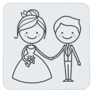 Cartoon Bride & Groom Black And White Wedding Square Paper Coaster Wedding Doodles, Cartoon Bride, Bride Cartoon, Bride And Groom Cartoon, Wedding Drawing, Graduation Art, Groom Gifts, Small Wedding Cakes, Marriage Ring