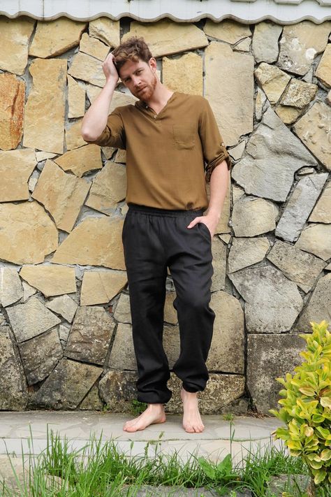 Yoga Harem Pants, Linen Harem Pants, Cotton Harem Pants, Mens Linen Pants, Tall Man, Linen Joggers, Taking A Walk, Linen Men, Man Clothing