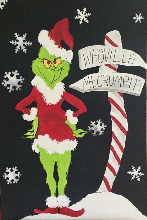 The Grinch Grinch Canvas Painting, Grinch Canvas, Grinch Tattoo, O Grinch, Christmas Gourds, Grinch Hand, Christmas Window Painting, Grinch Christmas Party, Whoville Christmas