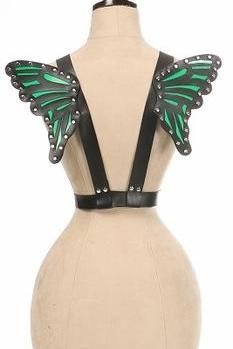 Wings Black, Leather Butterfly, Bedroom Slippers, Rave Fashion, Chrome Hardware, Dress Bra, Butterfly Wings, Lingerie Collection, Swimsuit Tops