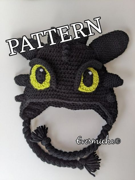 Toothless Nightfury AND Lightfury Crochet Hat Pattern | Etsy Sleepover Clothes, Bestie Clothes, Lightfury Dragon, Toothless Pattern, Crochet Toothless, Dragon Hat, Crochet Pour Halloween, Crochet Character Hats, Dragon Hats