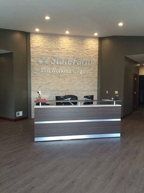 State Farm Office Decor Interior Design, State Farm Office Decor, State Farm Office, Insurance Office, Chiropractic Office Design, Doctor Office Design, Office Reception Design, Waiting Room Design, Business Office Decor