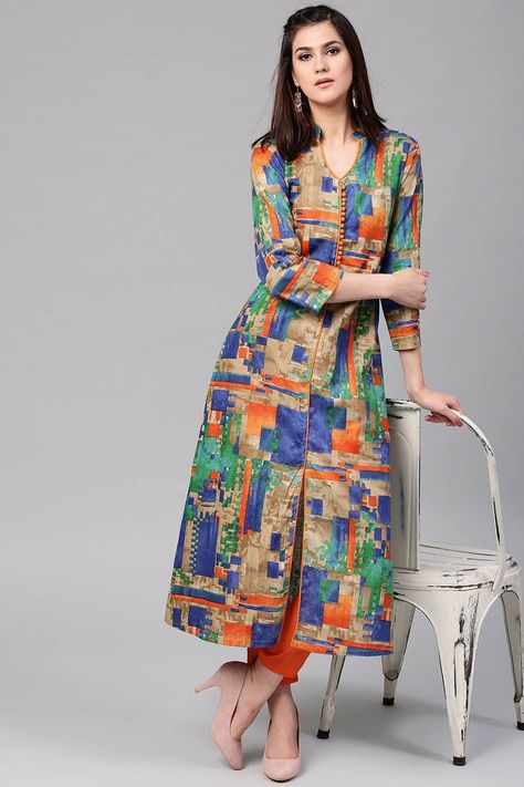 Shop Kurta Online A Line Kurti Designs, A Line Kurti, Kurta Patterns, Designer Kurti Patterns, Simple Kurti Designs, Salwar Designs, Kurti Designs Latest, Long Kurti Designs, Kurta Neck Design