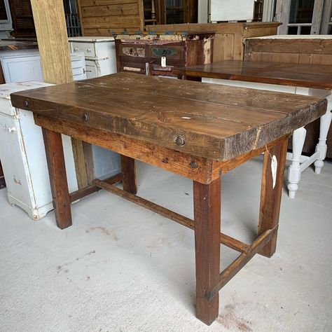 Charles Phillips Antiques on Instagram: “Smaller sized c. 1900 butcher block table fits so many spaces! Perfect small kitchen island, serving or console table, even a bathroom…” Butcher Table, Kitchen With Long Island, Butcher Block Tables, Cottagecore House, Butcher Block Island Kitchen, Butcher Block Table, Butchers Block, Butcher Block Island, Modular Office Furniture