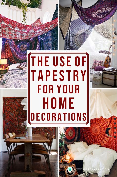 When you are commonly only familiar with the use of the tapestry to be a part of Bohemian decoration, then it can be surely be used for other home design styles. You don’t need to be worried because the design is really varied as you can adjust the right one with your home design style. #tapestry #homedecoration Ways To Hang A Tapestry, Hanging Tapestry Ideas Bedrooms, Ideas For Bed, Wall Tapestry Living Room, Ceiling Tapestry, Home Design Styles, Wall Tapestry Decor, Tapestry Headboard, Wall Tapestry Bedroom