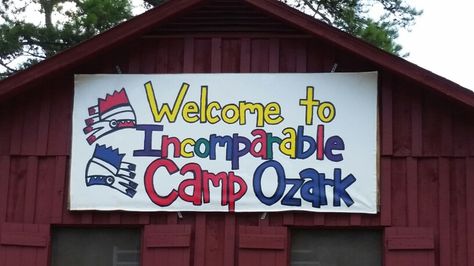 Camp Ozark! Camp Ozark, Go Big Blue, Camp Vibes, Summer Camps, Summer Camp, Mood Boards, Home And Family, Camping, Novelty Sign