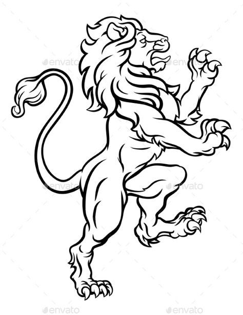 Lion Standing, Lion Art Tattoo, Medieval Tattoo, Lion Vector, Lion Illustration, Lion Drawing, Fire Tattoo, Lion Art, Arte Disney