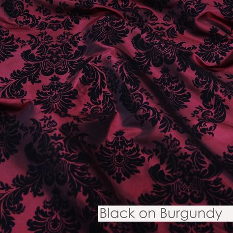 BLACK ON BURGUNDY Gothic Table, Bulk Fabric, Damask Tablecloth, Taffeta Fabric, Print Texture, Pipe And Drape, Table Skirt, Wedding Linens, Table Linen