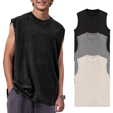 PRICES MAY VARY. 【Material】This men's sleeveless workout shirts made from vintage wash cotton. This super soft, comfortable, and lightweight fabric is perfect for everyday wear. 【Features】Elevate gym style with muscle tank tops for unrestricted training. The classic round neck, neat stitches, and loose fit ensure a pro cut, highlighting muscles. Men's cut off shirts and acid wash t-shirts offer trendy, laid-back style. 【Match】Pair cotton tank tops with various sweat pants, jogging pants, compres Gym T Shirts, Cut Off Shirt, Tank Tops For Men, Fitness Tank Top, Muscle Shirt, Muscle Tank Top, Loose Tank Tops, Mens Cuts, Muscle Shirts