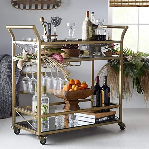 Gold Bar Cart Styling, Bar Serving Cart, Home Bar Areas, Gold Bar Cart, Bar Refrigerator, Bar Cart Styling, Cart Decor, Best Tiny House, Serving Cart