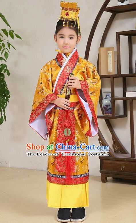 Traditional Chinese Han Dynasty Children Emperor Costume, China Ancient Majesty Hanfu Embroidered Clothing for Kids China Ancient, Han Dynasty, Embroidered Clothes, Dresses Kids Girl, Traditional Chinese, Hanfu, Kids Dress, Childrens Clothes, For Kids