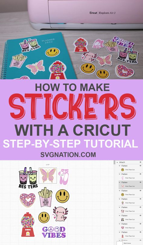 How to Make Stickers with Cricut {& Free Sticker SVG Files} How To Make Cricut Stickers, How To Make Stickers With Cricut, Make Stickers With Cricut, Stickers With Cricut, Cricket Joy, Cricut Stickers, Sticker Svg, Cricut Print And Cut, Make Stickers