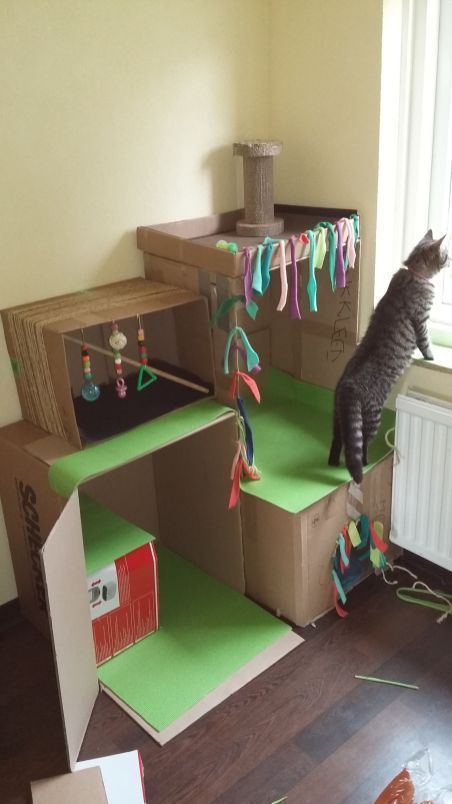 Cat House Diy Cardboard, Cat Room Diy, Katt Hus, Katt Diy, Diy Karton, Katt Grejer, Kat Diy, Cardboard Cat House, Chat Diy