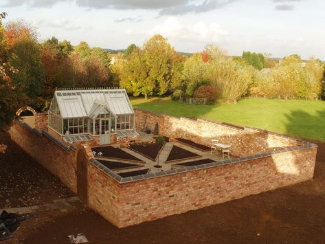 Walled Kitchen Garden - Just imagine the size of the actual house this goes with! Brick Wall Gardens, Bamboo Landscape, Kitchen Gardens, Victorian Kitchen, Walled Garden, Veg Garden, Garden Greenhouse, Wall Garden, Pergola Plans