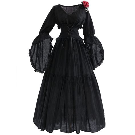 PRICES MAY VARY. Lace Machine Wash Fabric: Made of lightweight cotton with jacquard weave. The black gothic dress is soft, reathable and flowy but not sheer. Features: This renaissance dress women has a V-neckline with lace. There is lacing in front of the waist, as pirate corset women, to adjust the size of the waistband. The back of the waist is elastic, making it highly fit for plus size waists. The fairy dress for women costume hemline is large enough to wear petticoats. Style: Flared long s Witch Dress Medieval, Fairy Dresses For Women, Dead Bride Costume, Black Victorian Dress, Witches Costumes For Women, Black Gothic Dress, Medieval Wedding Dress, Dress Medieval, Vampire Dress