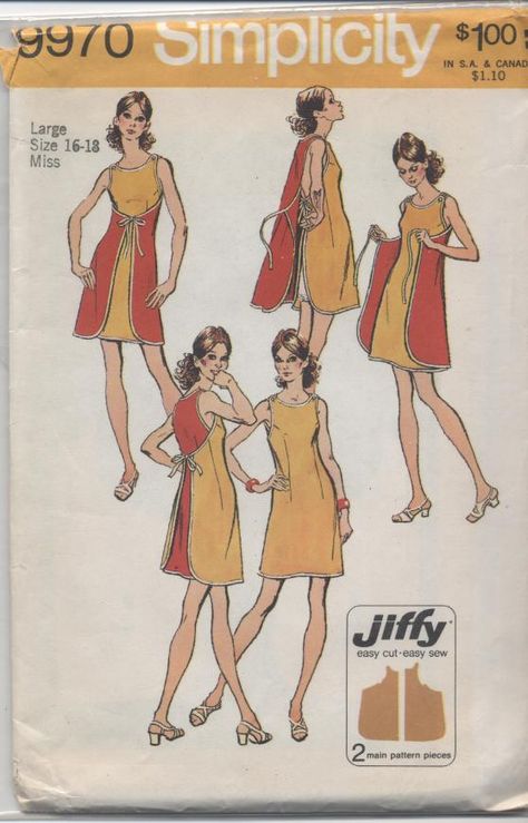 Simplicity 9970 - dress pattern from 1972  Mini wrap dress. 70s Sewing Patterns, Simplicity Patterns Dresses, Patron Vintage, Diy Vetement, Dress Back, Couture Vintage, Vestidos Vintage, Styl Retro, Old Fashion