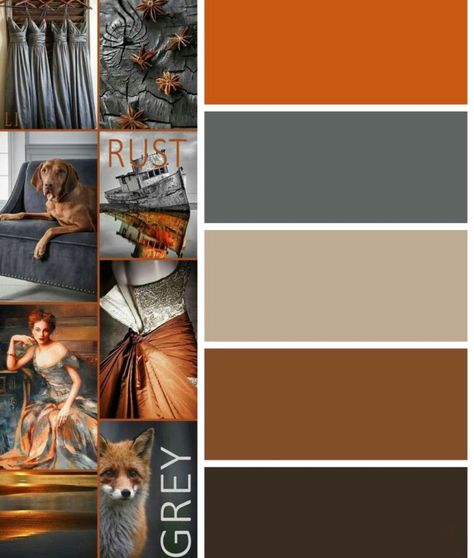 Gorgeous grey and rust tones for an industrial look interior #homedecor #colorscheme #grey #rustic #interiordesign #helenhughesarts #browns #natural Dark Rustic Color Palette, Fashion Color Pallete, Casa Rock, Autumn Palette, Grey And Orange, Color Schemes Colour Palettes, Grey Color Palette, Warm Colour Palette, Fall Color Palette