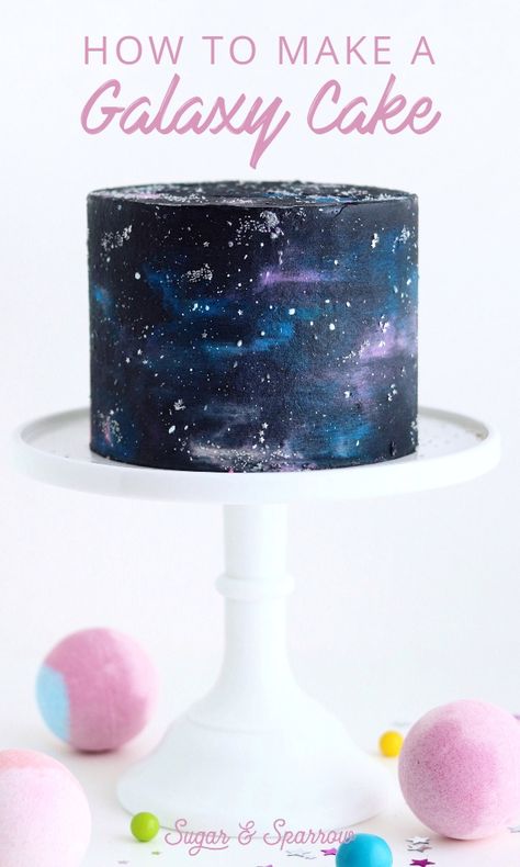 Learn how to make a galaxy cake with the perfect buttercream colors and edible glitter star clusters. Made in partnership with JOANN | Sugar & Sparrow | #galaxycake #spacecake #starwarscake #buttercreamgalaxycake #nasacake #joann #sugarandsparrow #cakedecorating #cakeideas #galaxy #cakedesign #cakedecoratingtutorials Planet Cake, Galaxy Cake, Decoration Patisserie, Star Clusters, Star Wars Cake, Fairy Cake, Outer Space Birthday, Space Birthday Party, Black Holes