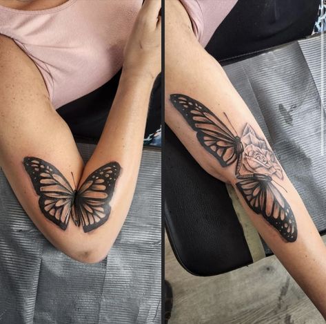 Butterfly Elbow Tattoo Open Close, Opening Tattoo, Tattoo Papillon, Inner Elbow Tattoos, Inner Arm Tattoos, About Butterfly, Elbow Tattoo, Army Tattoos, Butterfly Tattoos For Women