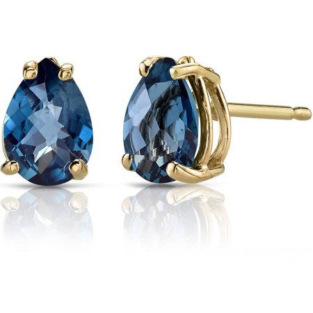 1.50 Carat T.G.W. Pear-Shape London Blue Topaz 14kt Yellow Gold Stud Earrings, Women's, Size: Small Shine Jewelry, Blue Sapphire Studs, Amethyst Studs, Sapphire Earrings Studs, Sapphire Studs, Sapphire Earrings, Amethyst Earrings, Stunning Earrings, London Blue Topaz