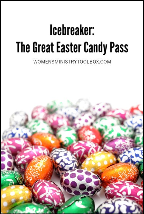 Your group will love the icebreaker game The Great Easter Candy Pass! Grab a bowl of wrapped candies, the list of questions, and you'll be ready to go! Perfect for your women's ministry event, Bible study, fellowship, and Youth group. Great Candy Pass Game, The Great Candy Pass Game, Pass The Candy Game Questions, Easter Youth Group Games, Candy Pass Game, Spring Womens Ministry Ideas, Easter Ice Breaker Games, Candy Pass Game Questions, Easter Devotions For Women