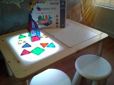 Magna-Tiles- playroom idea Ikea Flisat Table Kitchen, Diy Light Table, Ikea Flisat Table, Arrows Diy, Flisat Table, Ikea Flisat, Table Ikea, Ikea Table, Diy Lampe