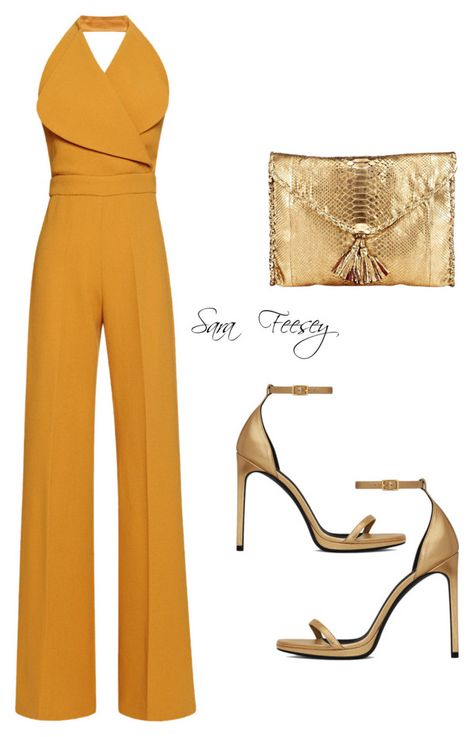 "Untitled #118" by sara-elizabeth-feesey on Polyvore featuring Emilia Wickstead, Yves Saint Laurent and Zagliani Black White Jumpsuit, Yellow Jumpsuit, Elegant Outfits, فستان سهرة, Outfit Trends, Looks Chic, Dressy Outfits, Jumpsuit Fashion, Fancy Outfits