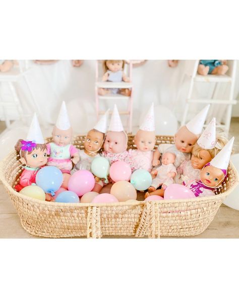 Doll Party Ideas, Doll Themed Birthday Party, Doll Birthday Party, Toddler Brunch Birthday Party, Babydoll Birthday Party Ideas, Baby Doll Party Theme, Babydoll Birthday Party, Baby Doll Party, Baby Doll Themed Birthday Party