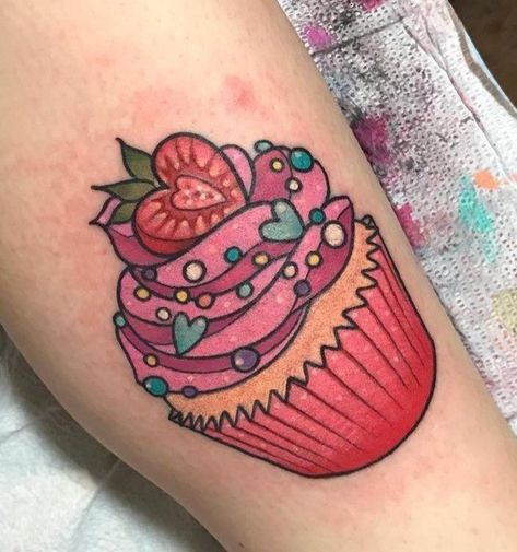 Cupcake Tattoo Designs, Dessert Tattoo, Cupcake Tattoo, Candy Tattoo, Cupcake Tattoos, Traditional Sleeve, Kawaii Tattoo, Fairy Tattoo, Girly Tattoos