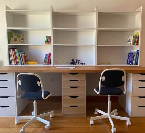 31 Brilliant and Cheap Ikea Desk Hack Ideas – best 4 crafts.com Office With Ikea Furniture, Home Office Hacks, Cheap Ikea Desk, Double Desk Home Office, Home Office For Two People, Modern Classic Office, Ikea Study, Ikea Office Hack, Amazing Home Office