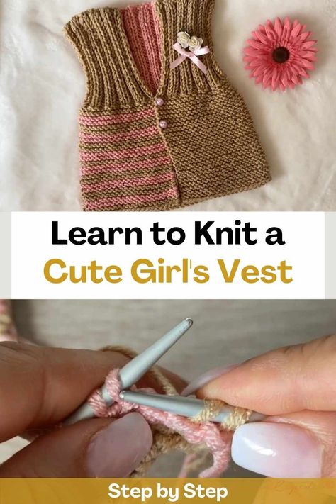 Knit Vest Pattern Free, Vest Pattern Free, Toddler Vest, Learn To Knit, Kids Vest, Knit Vest Pattern, Girls Sweater, Girls Vest