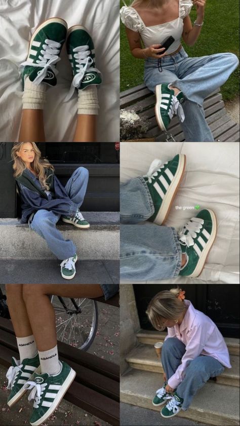 Green Campus Adidas Outfit, Adidas Campuses Outfit, Green Shoes Outfit Sneakers, Green Adidas Outfits, Adidas Campus 00s Outfit Sommer, Outfit Ideas Campus 00, Green Campus 00, Green Adidas Campus 00s Outfit, Campus 00s Shoes Outfit