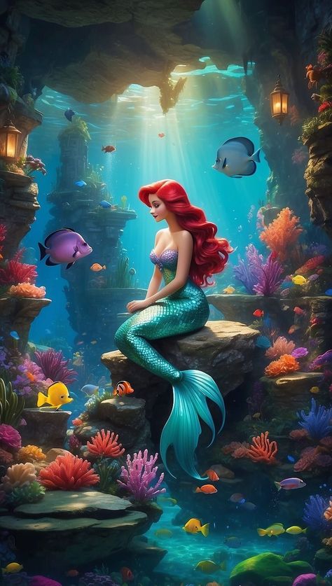 Mermaid Sitting On A Rock, Mermaid Wallpaper Backgrounds, Ariel Wallpaper, Mermaid Sitting, Little Mermaid Wallpaper, Mermaid Anime, Little Mermaid Characters, Disney Character Drawings, Mermaid Photography