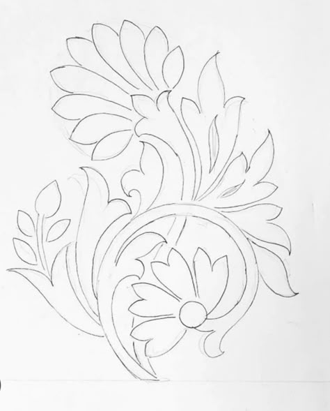 Pencil Drawings Of Flowers, Flower Pattern Drawing, Fabric Painting Techniques, Fabric Paint Designs, Make Videos, Flower Art Drawing, Embroidery Template, Hand Embroidery Patterns Flowers, Border Embroidery Designs