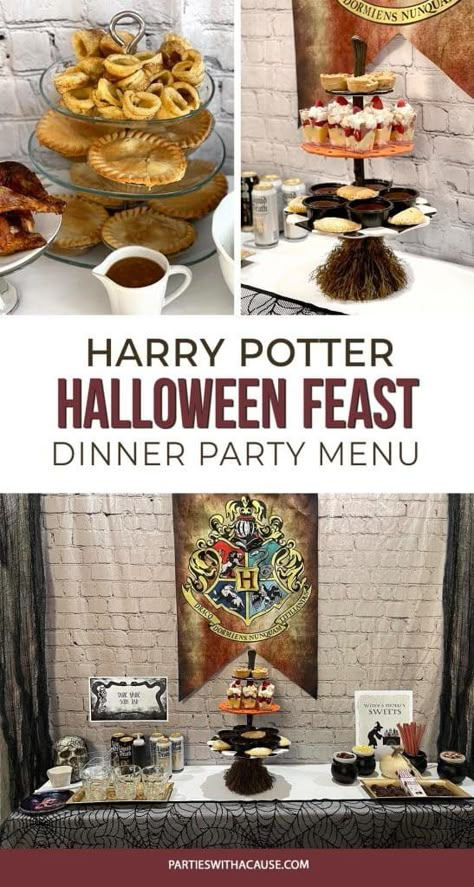 Harry Potter Halloween Dinner Party, Harry Potter Birthday Dinner Ideas, Harry Potter Dinner And Movie Night, Vegetarian Harry Potter Recipes, Harry Potter Dishes Recipes, Harry Potter Themed Recipes, Harry Potter Movie Dinner, Harry Potter Menu Food, Harry Potter Inspired Dinner