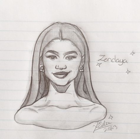 Drawing Of Zendaya, Celebrities Drawings Easy, Barbie Drawings Easy, Celebrity Drawings Easy, Zendaya Drawing, Celeb Drawings, Beyonce Drawing, Drawing Artstyle, Sketch Images