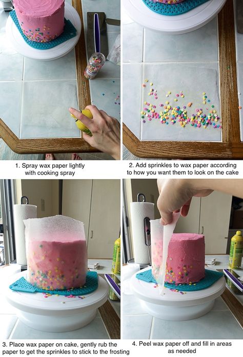 How to put sprinkles on the sides of a cake Kue Fondant, Chocolate Chip Cake, Gateaux Cake, Sprinkle Cake, Cupcake Cake, Dessert Decoration, Drip Cakes, Cake Tutorial, Savoury Cake