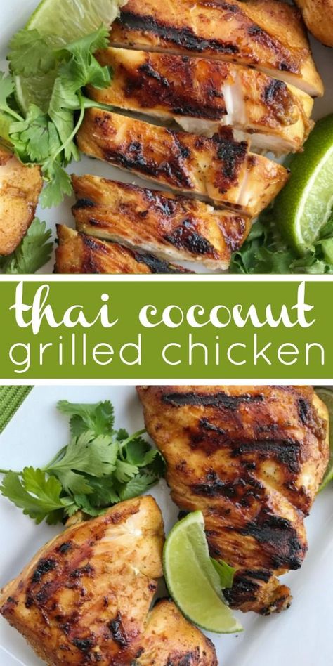 Thai Coconut Grilled Chicken | Grilled Chicken Recipes | Thai coconut chicken will be the best grilled chicken you'll make this summer! It's a must make for grilling season. Chicken marinated in coconut milk, lime, curry powder, and other spices. #grillingrecipes #chicken #grilledchicken #dinner #dinnerrecipes #recipeoftheday Chicken Recipes Thai, The Best Grilled Chicken, Tandoori Recipes, Thai Coconut Chicken, Best Grilled Chicken, Grilled Recipes, Season Chicken, Grilled Foods, Chicken Grilled